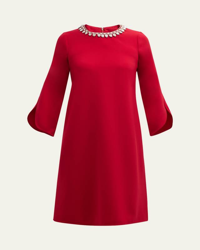 Crystal-Embellished Crepe Midi Shift Dress